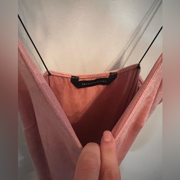Blush pink spaghetti strap polyester synthetic suede dress | M | Seven Sisters - Picture 4 of 5